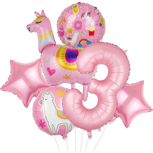 6 Llama Alpaca Balloons Picks Alpaca Birthday Number Foil Balloon Decorations Llama Alpaca Theme Party Supplies (3rd)