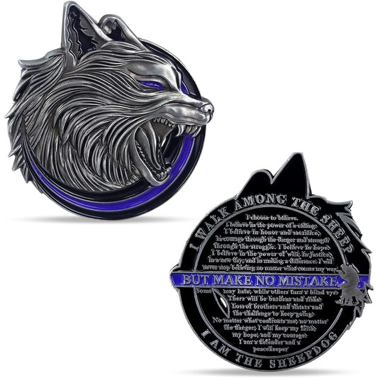 Police Challenge Coin Thin Blue Line Military Gift I May Walk Among The Sheep But Make No Mistake I Am The Sheepdog