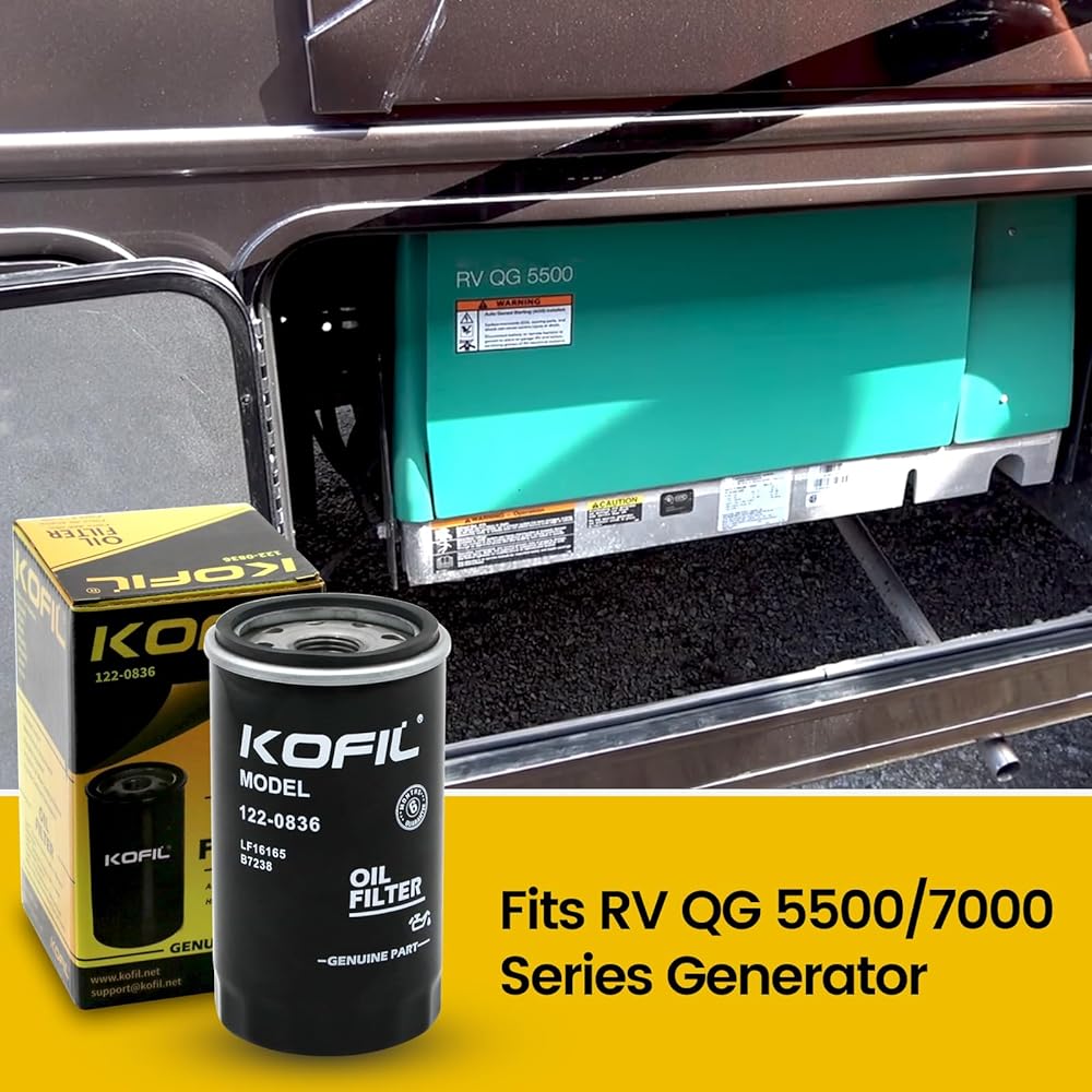 Kofil 122-0836 Oil Filter Fits RV QG 5500/7000 Series Generator Spin-on B7238 84398 PH2875 LF16165 PH10027 LF644 7398 57398 Replacement