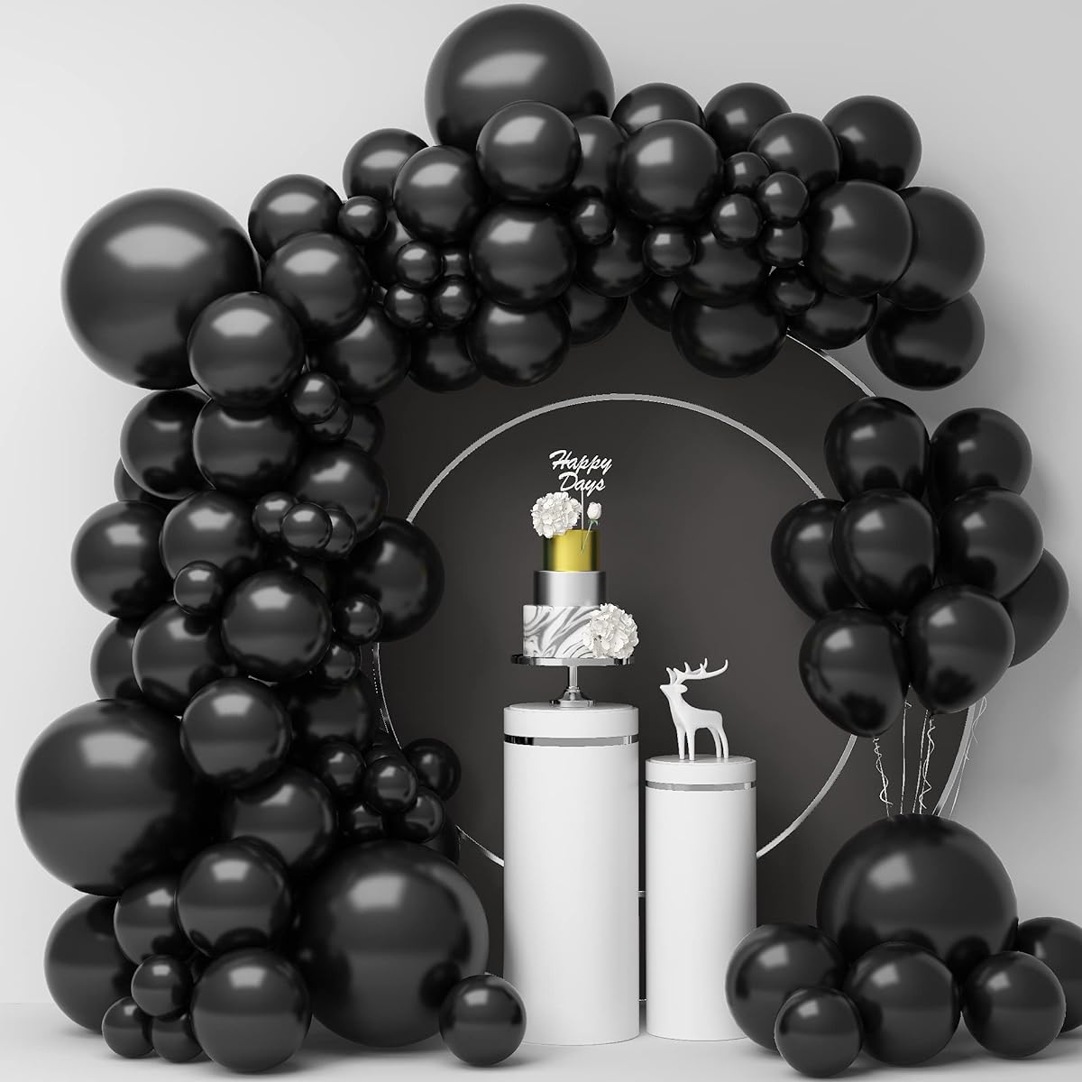 123 Black Balloons Balloon Garland Kit Different Size 18" 12" 10" 5" Latex Matte Halloween Balloons for Birthday Graduation Decorations Baby Shower Wedding Bride Anniversary Party Supplies