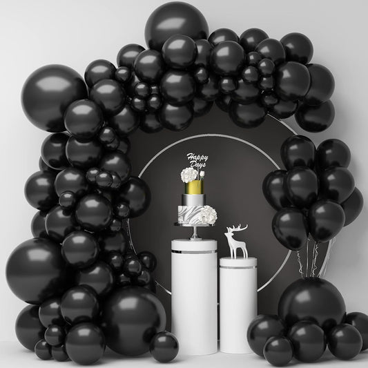 123 Black Balloons Balloon Garland Kit Different Size 18" 12" 10" 5" Latex Matte Halloween Balloons for Birthday Graduation Decorations Baby Shower Wedding Bride Anniversary Party Supplies