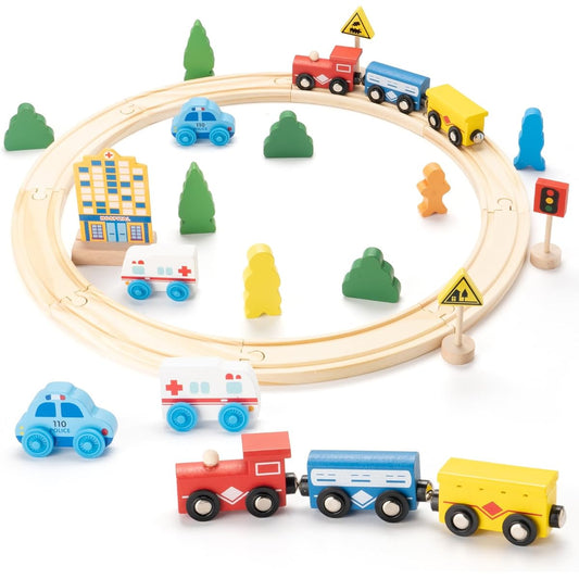 Wooden Train Set Train Set Boys & Girls Toy Train with Wooden Tracks