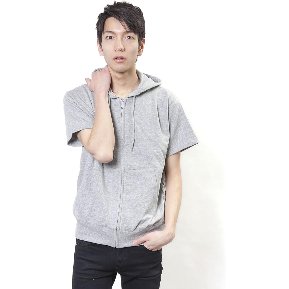 [T-Shirt Dot Esty] Hoodie, Short Sleeve, Plain, Thin, Pile Lining, Zip Up, 6.5oz Men's (S,M,L,XL,2XL,3XL)
