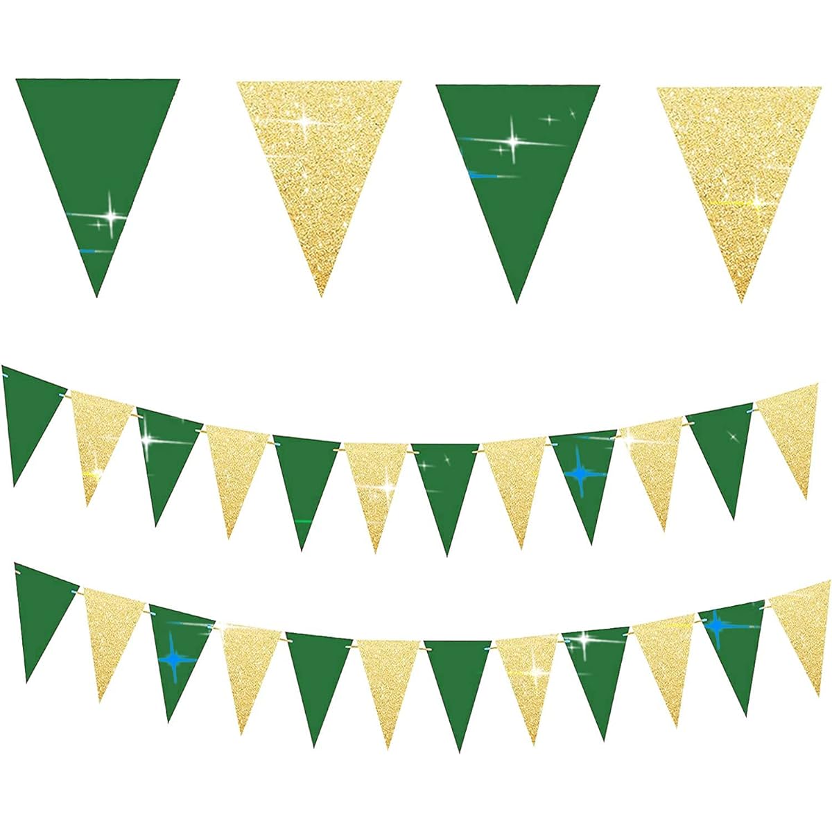 Graduation Party Decorations Green Gold 2023/Green Gold Graduation Decorations 2023/St. Patrick's Day Decorations/Birthday Party Decorations 2pcs Glitter Gold Green Triangle Banner Green Graduation