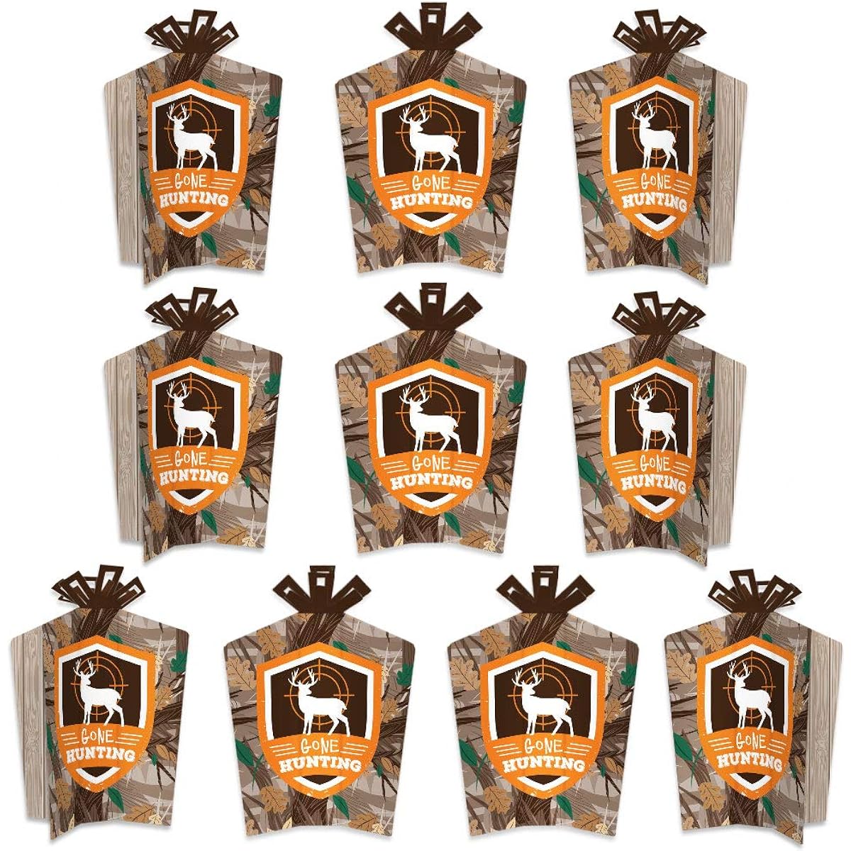 Big Dot of Happiness Gone Hunting - Table Decorations - Deer Hunting Camouflage Baby Shower Birthday Party Folding Flare Centerpieces - 10 Pieces