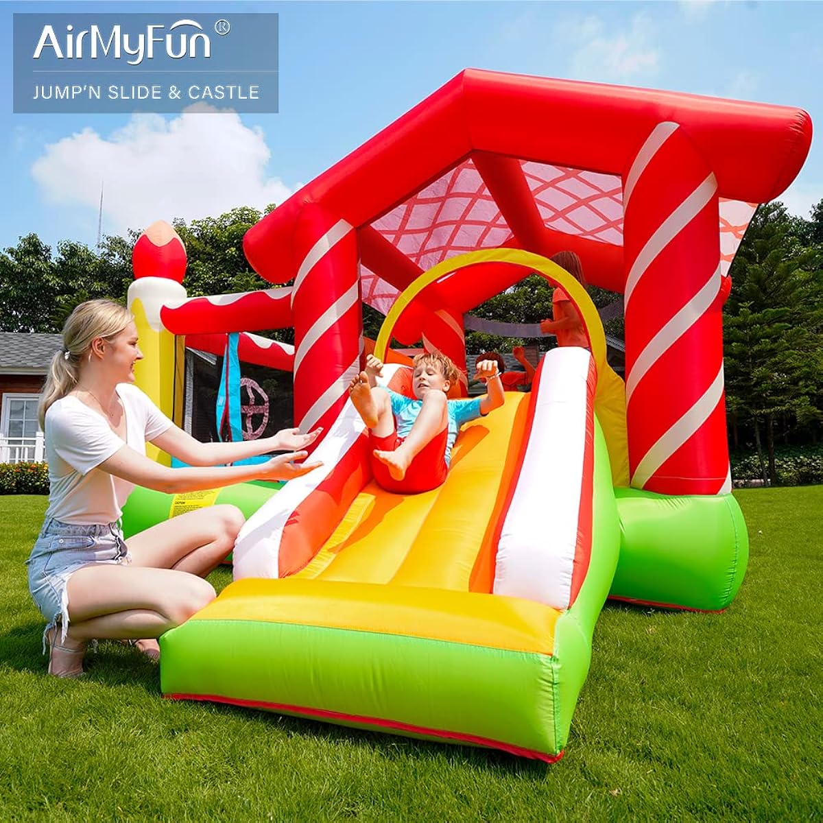 AirMyFunBounce House Giant Inflatable Slide for Todder with Heavy Duty Bouncer Bouncy Castle with Bouncy Castle with Blower Outdoor Backyard