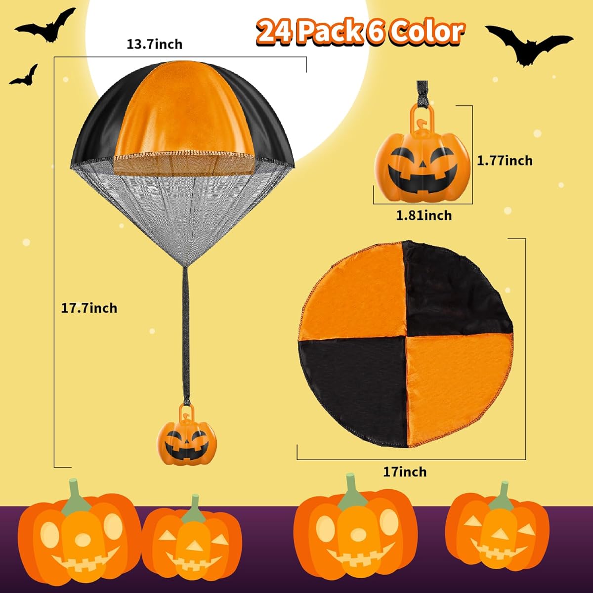 SpringFlower Halloween Party Favors 24 Pack Parachute Toys, Tangle-Free Outdoor Flying Parachute Toys, Hand Throwing, Spectating, Landing Toys for Kids, Halloween Goodie Bag Fillers, Halloween Miniatures