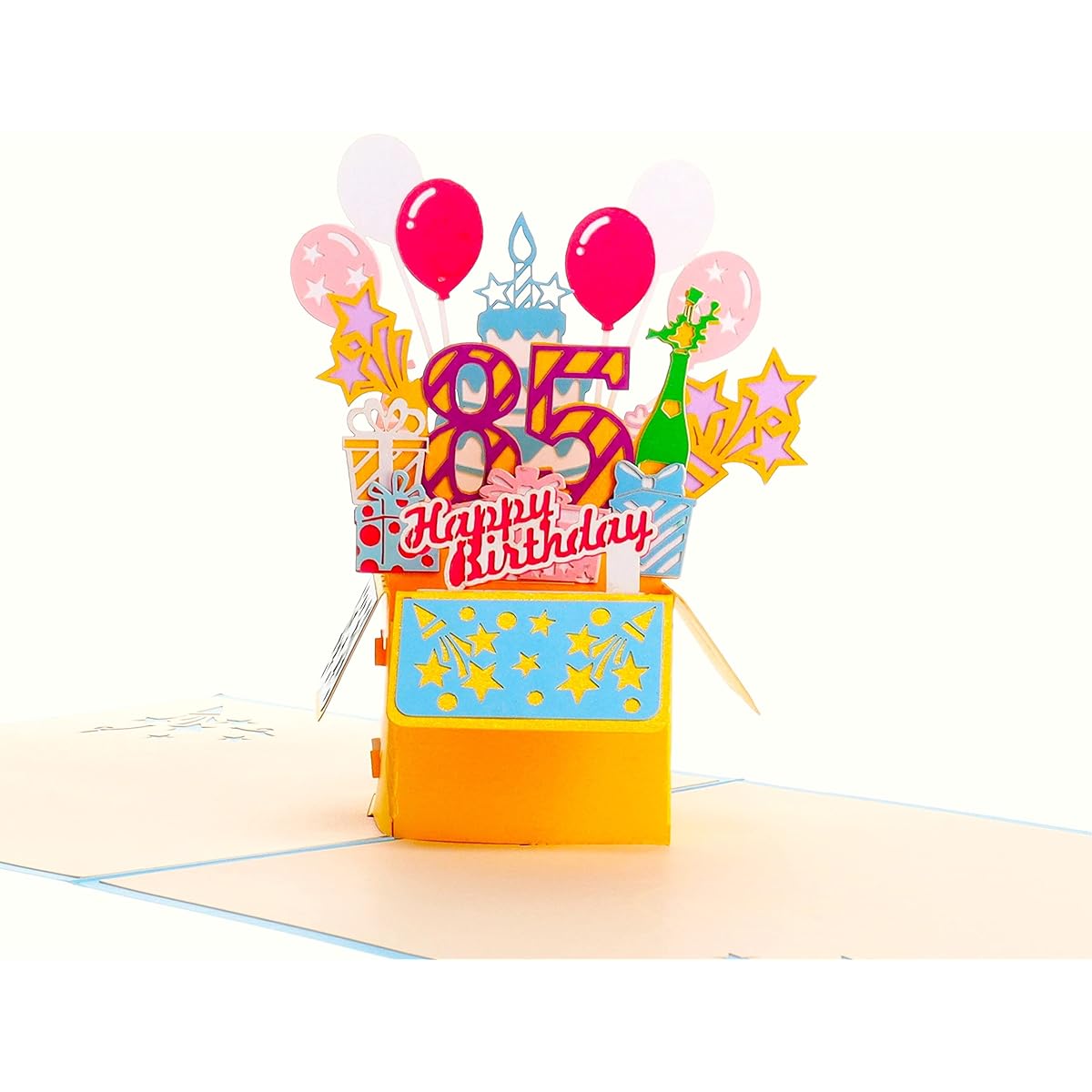 iGifts and Cards Happy 85th Birthday Blue Party Box 3D Pop Up Greeting Card - 85th Birthday Gifts for Men/Women, Great 85th Birthday Present, 85th Years Old Celebration, Milestone for Husband/Wife