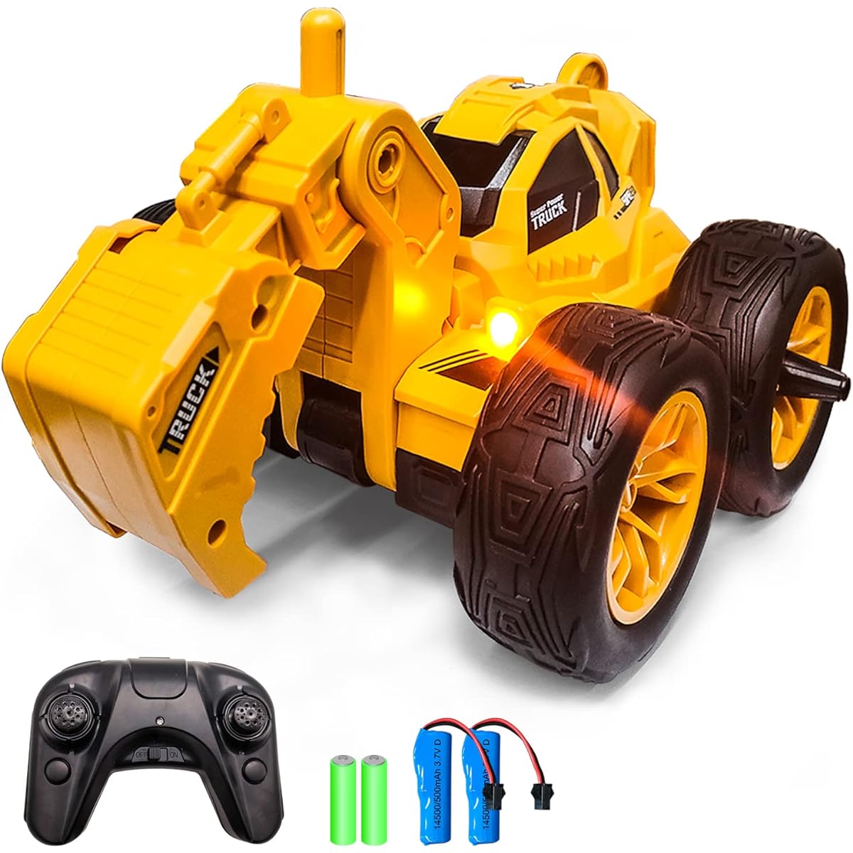 RC Stunt Car for Kids STEMTRON Toy Gift 2.4Ghz Remote Control Excavator 360° Rotation Vehicle Toy Construction Truck 4WD with LED Lights Gift for Boys and Girls