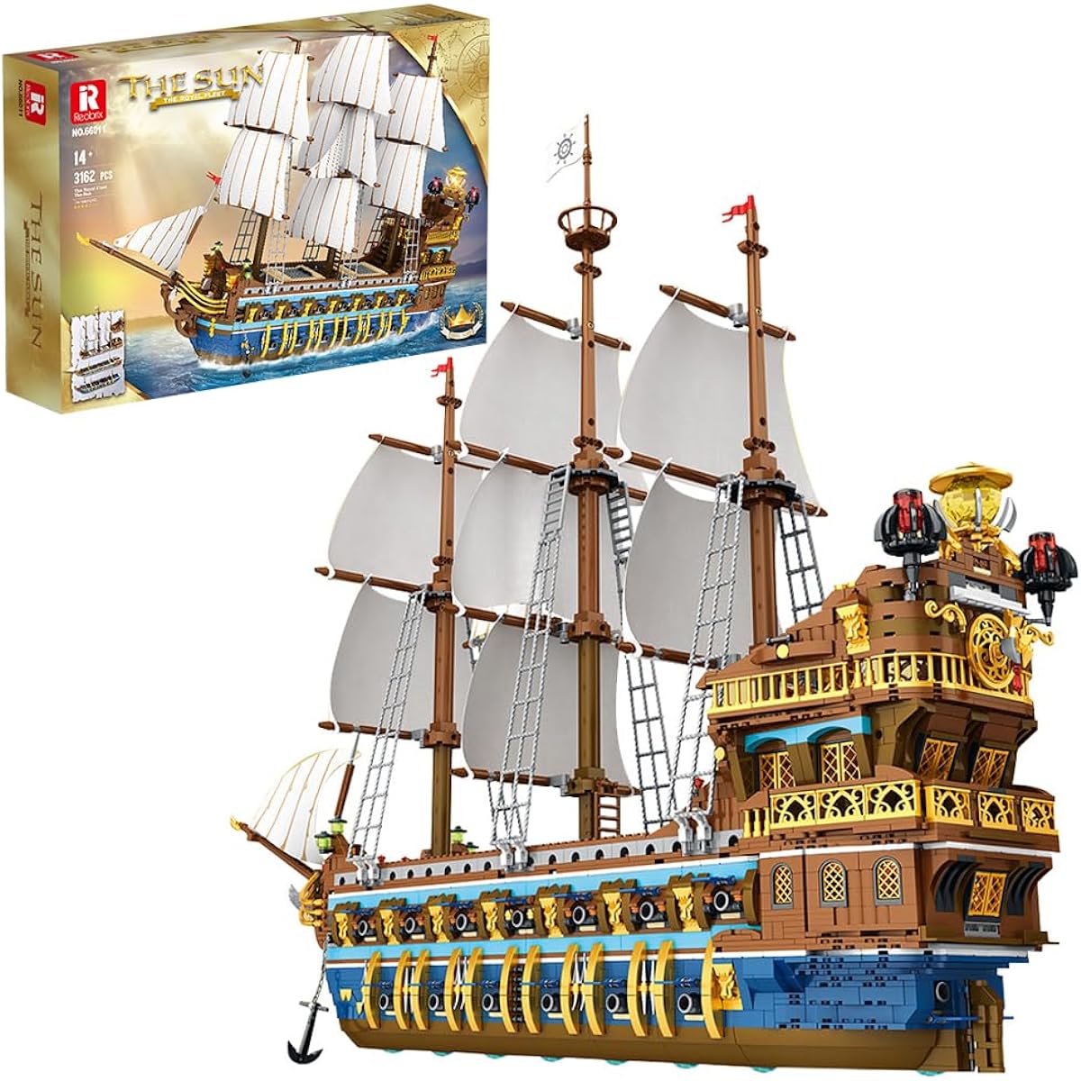 MINISI 66011 Royal Fleet Ship Building Blocks 3162Pcs Moc British Medieval Sun Ship Bricks Highly Reduced Building Set Gift for Kids/Adult Collection Lovers