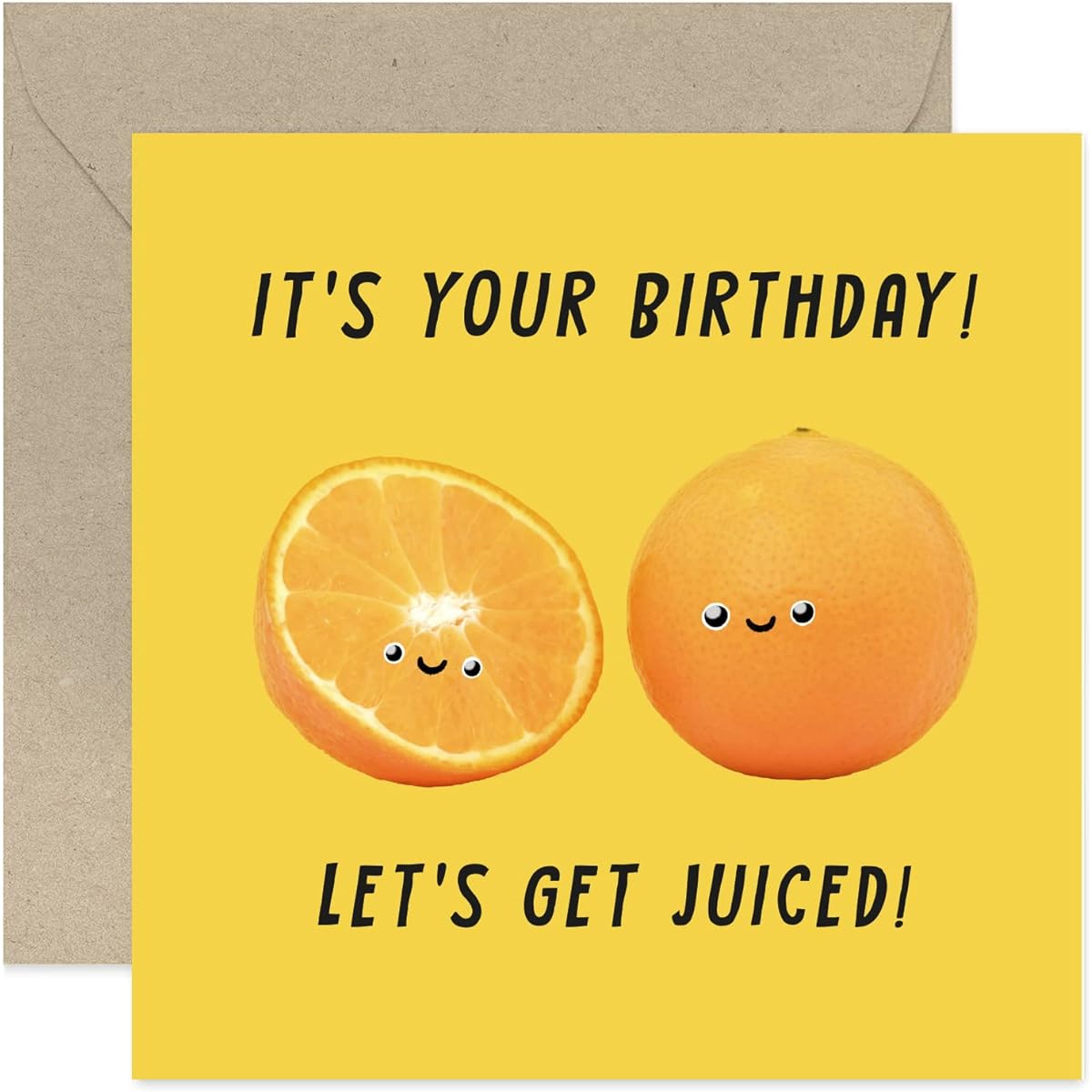 Old English Co. Funny Orange Birthday Card for Her "Let's Get Juiced" Orange Birthday Card for Unisex Funny Card for Son/Daughter/Niece/Nephew Blank Inside Envelope Included