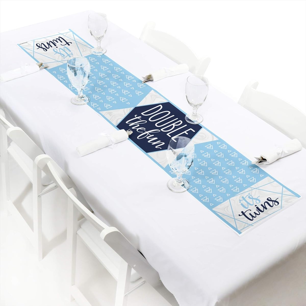 Big Dot of Happiness It's Twin Boys - Petite Blue Twins Baby Shower Paper Table Runner - 12" x 60"