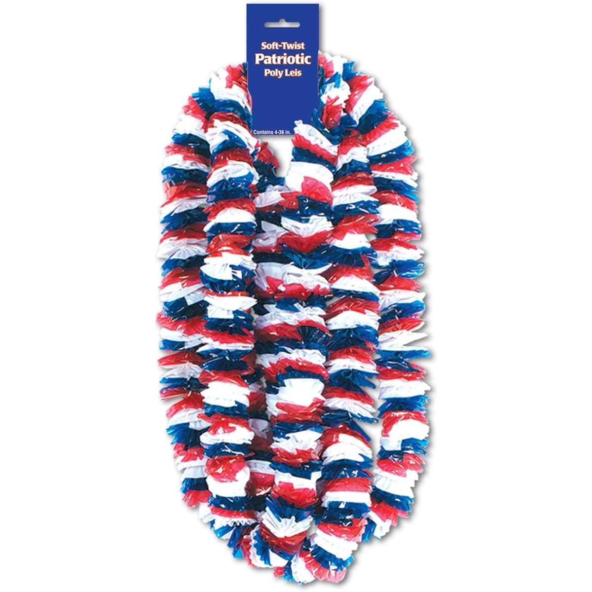 Beistle 48 Pack Soft Twist Patriotic Poly Leis Party Decorations, 2" x 36", Red/White/Blue