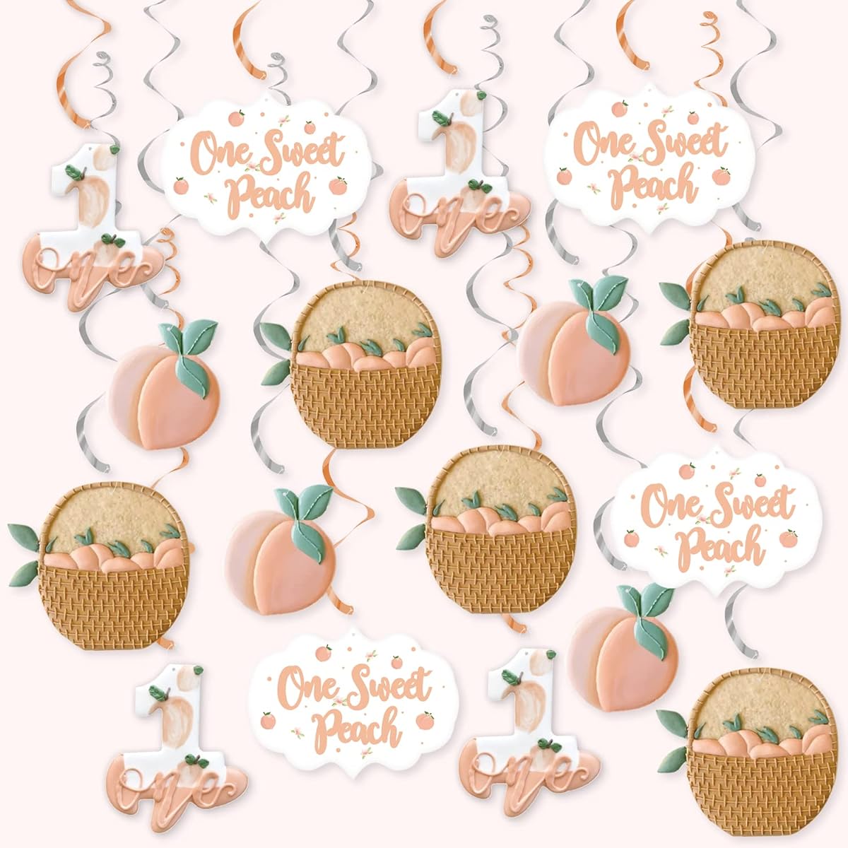 K KUMEED Peach Birthday Party Decorations 20 Pieces Sweet Peach Hanging Swirls Baby Girls Sweet Peach First Birthday Supplies Cake Smash Photo Props Background