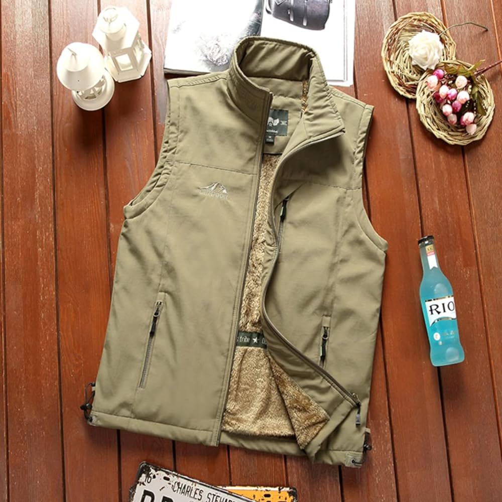 [Manatsulife] Men's Outdoor Vest, Brushed Lining, Warm, Photographer, Winter, Autumn, Fishing, Photography, Mountain Climbing, Multifunctional, Water Repellent, Lightweight