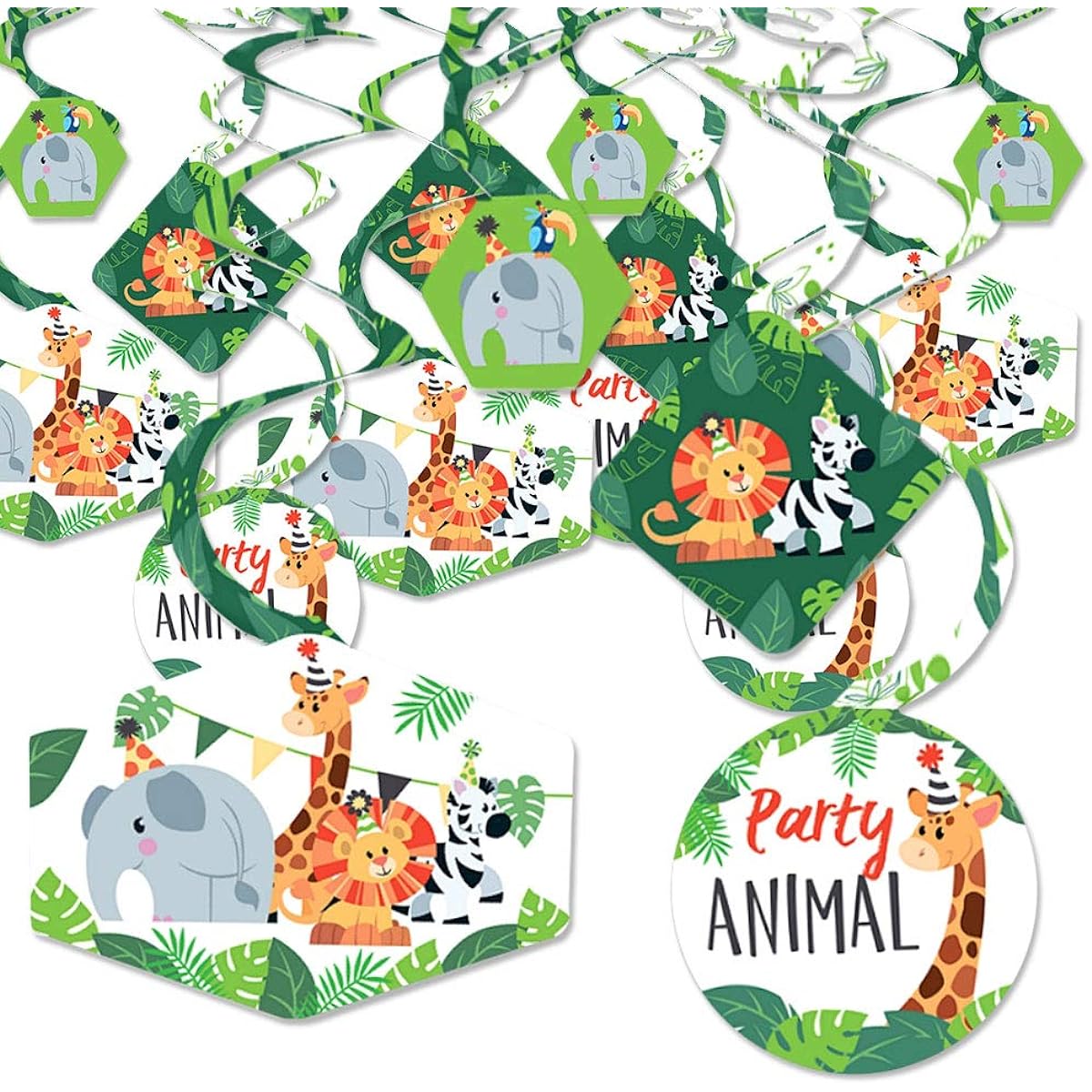 Jungle Party Animals - Safari Zoo Birthday Party or Baby Shower Hanging Decorations - Party Decoration Swirls - Set of 40