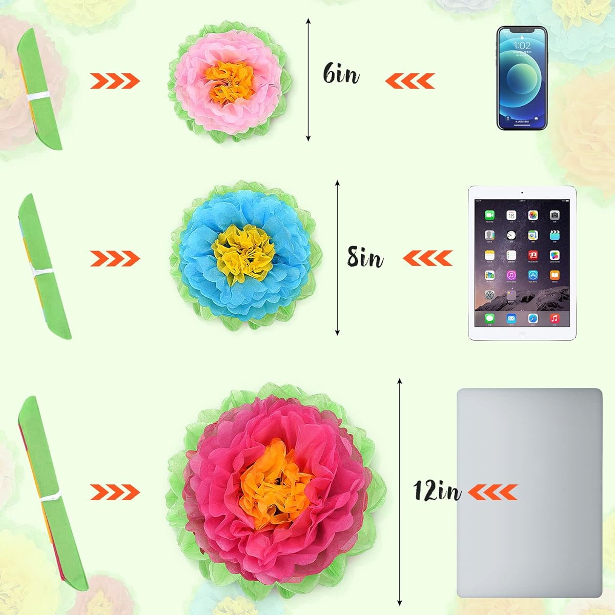 21 Pieces Paper Flowers DIY Spring Decoration for Office Classroom Fiesta Tissue Paper Flower Decoration Wall Carnival Hawaiian Theme Party Backdrop Baby Shower Decoration Centerpiece Wedding Birthday