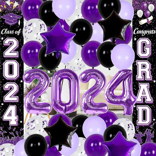 2023 Graduation Party Decorations Purple and Black Graduation Party Decorations Class of 2023 Graduation Pouch Sign Purple and Black Graduation Balloons Graduation Party Supplies Purple Black