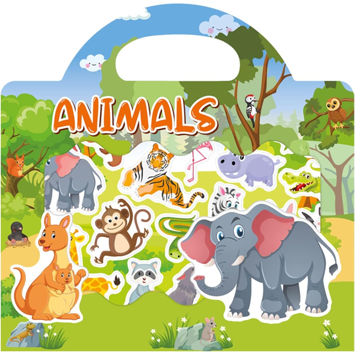 Wcaro Reusable Sticker Book for Kids 2-4 Years - Removable Stickers for Kids Wrist Stickable Animal Stickers Activity Book Toddler Travel Toy Sticker Book for Girls Boys Birthday Gift (Animals)