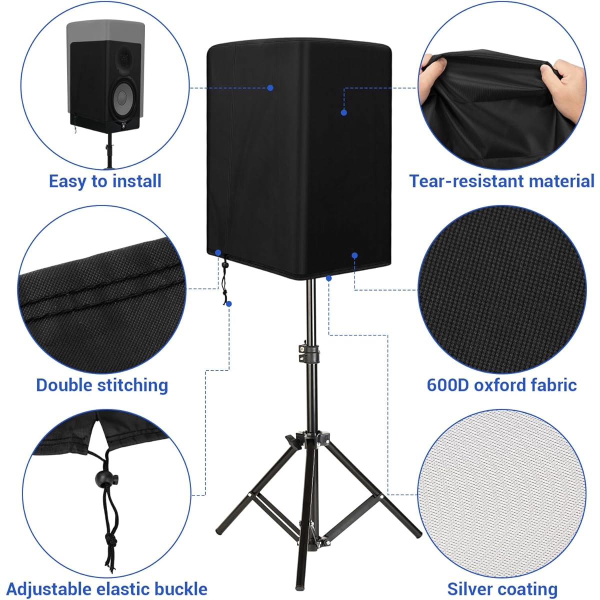 Feionar Speaker Cover for 15" PA/DJ Powered Speaker Mounted on Stand Outdoor Speaker Cover UV Protection Waterproof Dustproof 600D Oxford Cloth (Black)