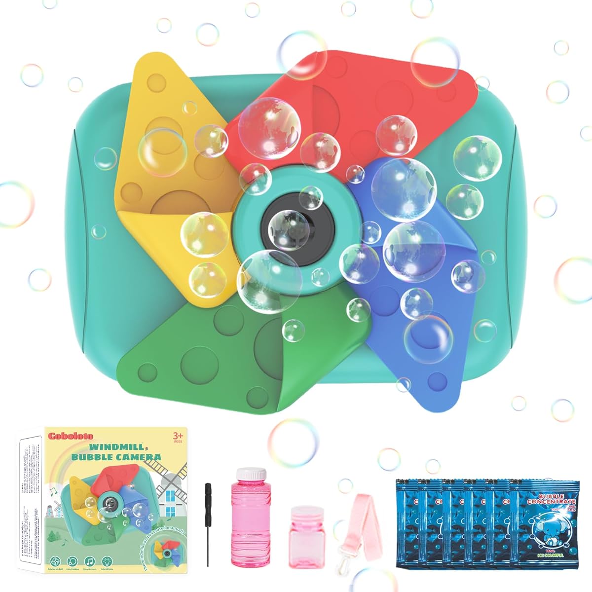 Windmill Camera Bubble Machine for Toddlers Outdoor Bubble Lawn Mower for Preschoolers Boys Girls Backyard Garden Park