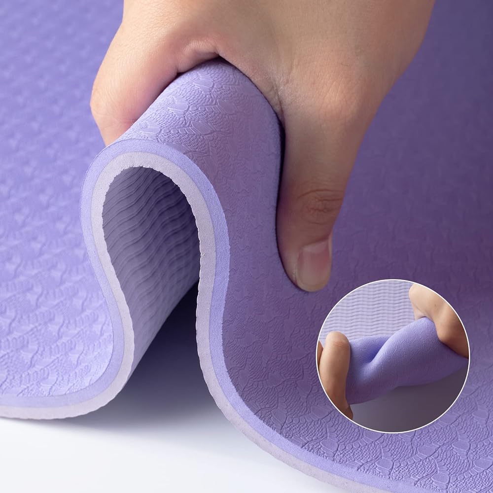 Overmont Yoga Mat, 8mm, Non-slip on both sides, with straps, TPE material, Odor-free Muscle training mat, Training mat (183cm*61cm), Exercise mat, Shock absorption, Soundproofing material, High density, Lightweight, Durable, Skin-friendly [2023 New Editi