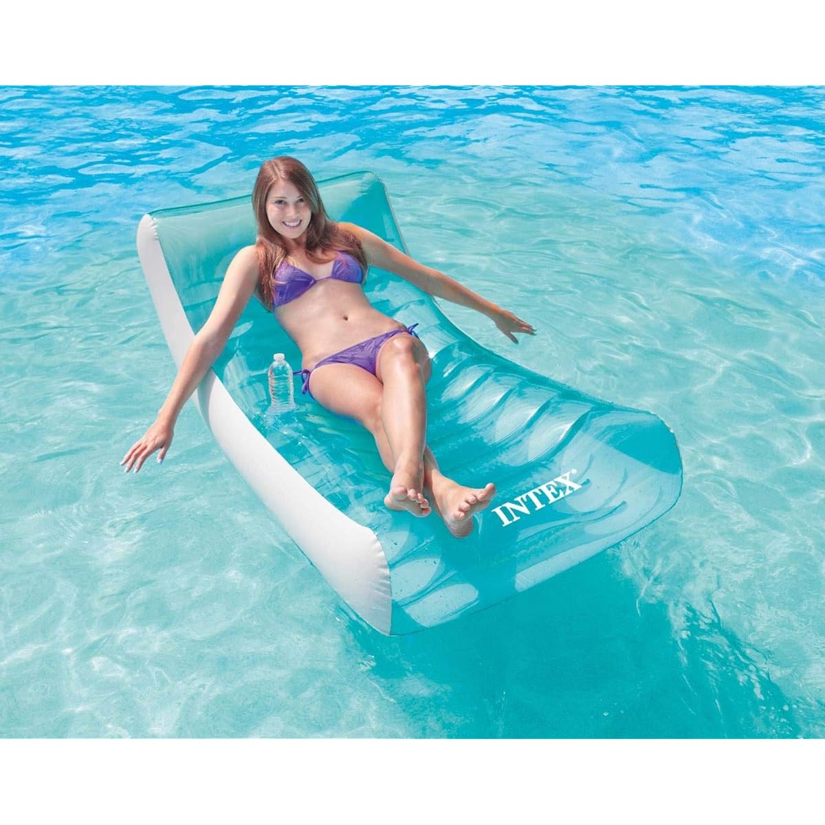 Intex Inflatable Rocking Lounge Pool Floating Raft Chair with Cup Holder (2 Pack)