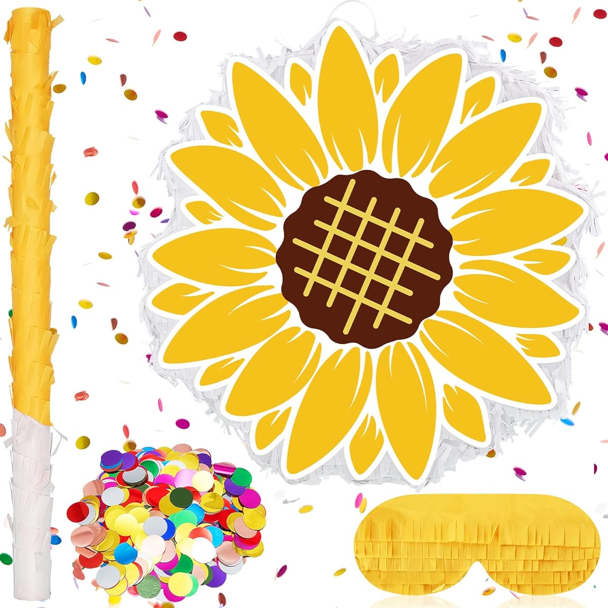 4pcs Sunflower Gender Reveal Pinata Flower Pinata Hanging Pinata for Birthday Party Baby Shower Decoration with Blindfold Stick and Piellet