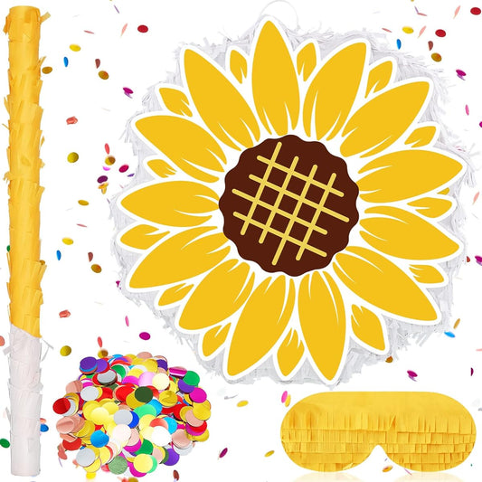 4pcs Sunflower Gender Reveal Pinata Flower Pinata Hanging Pinata for Birthday Party Baby Shower Decoration with Blindfold Stick and Piellet