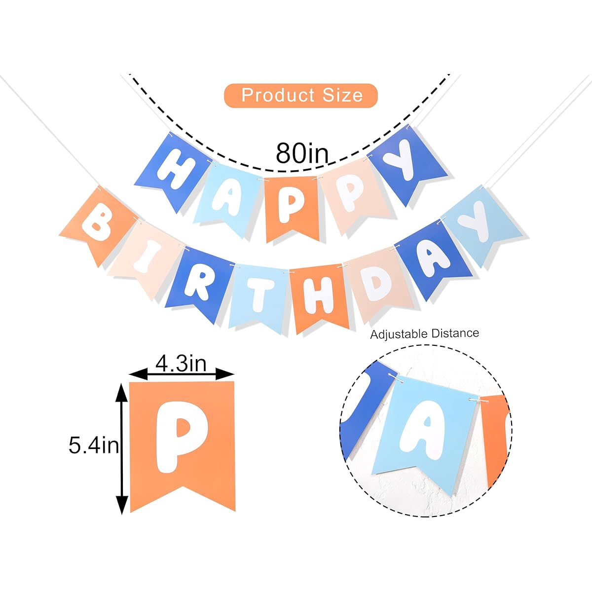 Light Blue Navy Brown Orange Happy Birthday Banner - Boy's Birthday Party Decorations Blue Inspired Happy Birthday Garland Boy's 1st Birthday Decorations Blue Birthday Background