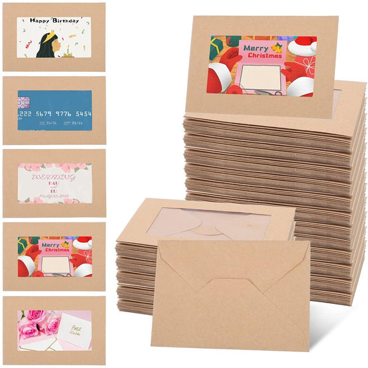 200 Window Gift Card Envelopes - 4.12" x 2.8" Mini Brown Kraft Envelopes for Business Cards and Gift Cards