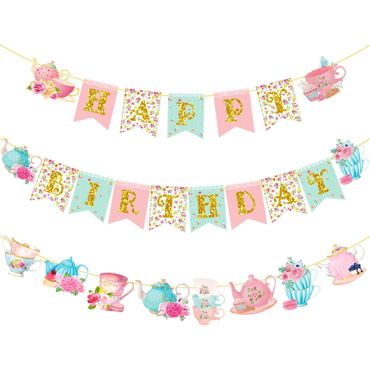 Tea Party Happy Birthday Banner
