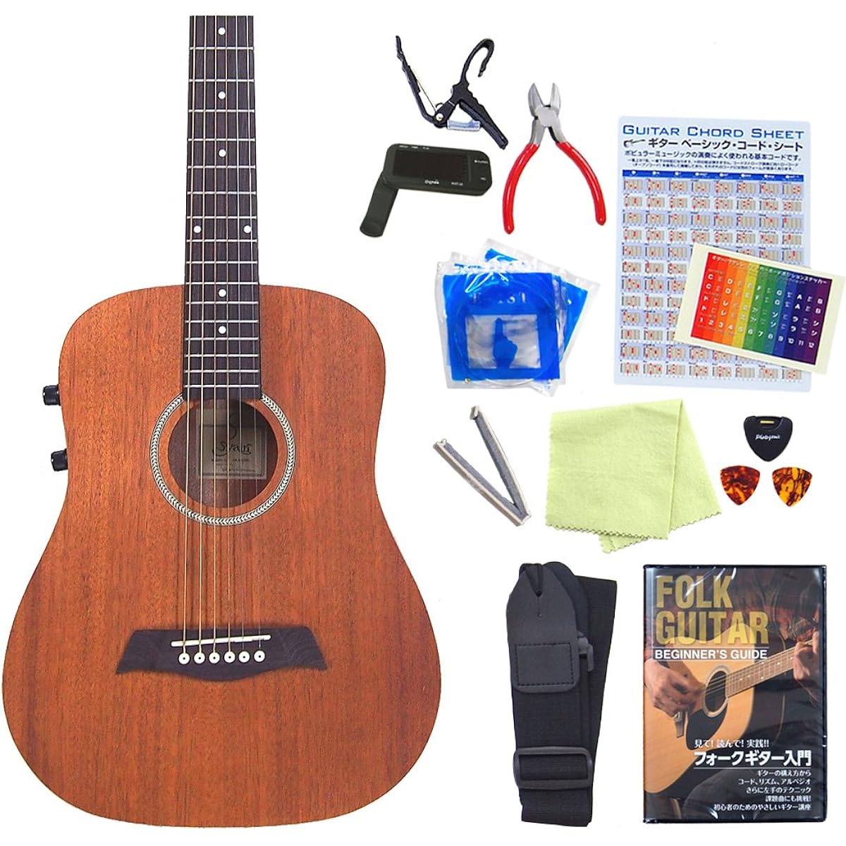 Mini Guitar Electric Acoustic S.Yairi YM-02E High Grade Beginner Introductory 15 Piece Set MH [98765] [Safe to ship after inspection]