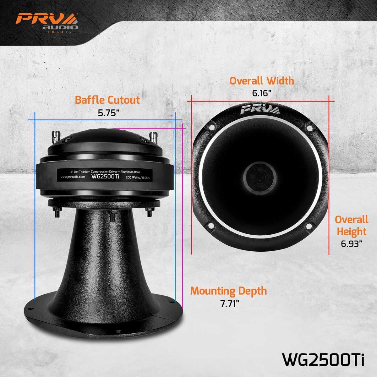 PRV AUDIO WG2500Ti Titanium 2" Outlet 8 Ohm 2.5" VC Pro Audio Compression Driver with Aluminum Horn 107dB 100 Watt RMS - Combo