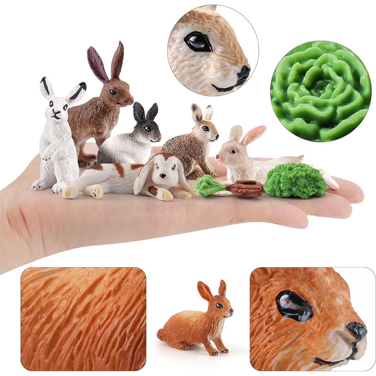 30 Pieces Mini Rabbit Figure Toy Set Fruit Vegetable Accessories Toddler Rabbit Toy Bunny Figurine Gift for 1 2 3 4 5 6 Kids Boys Girls
