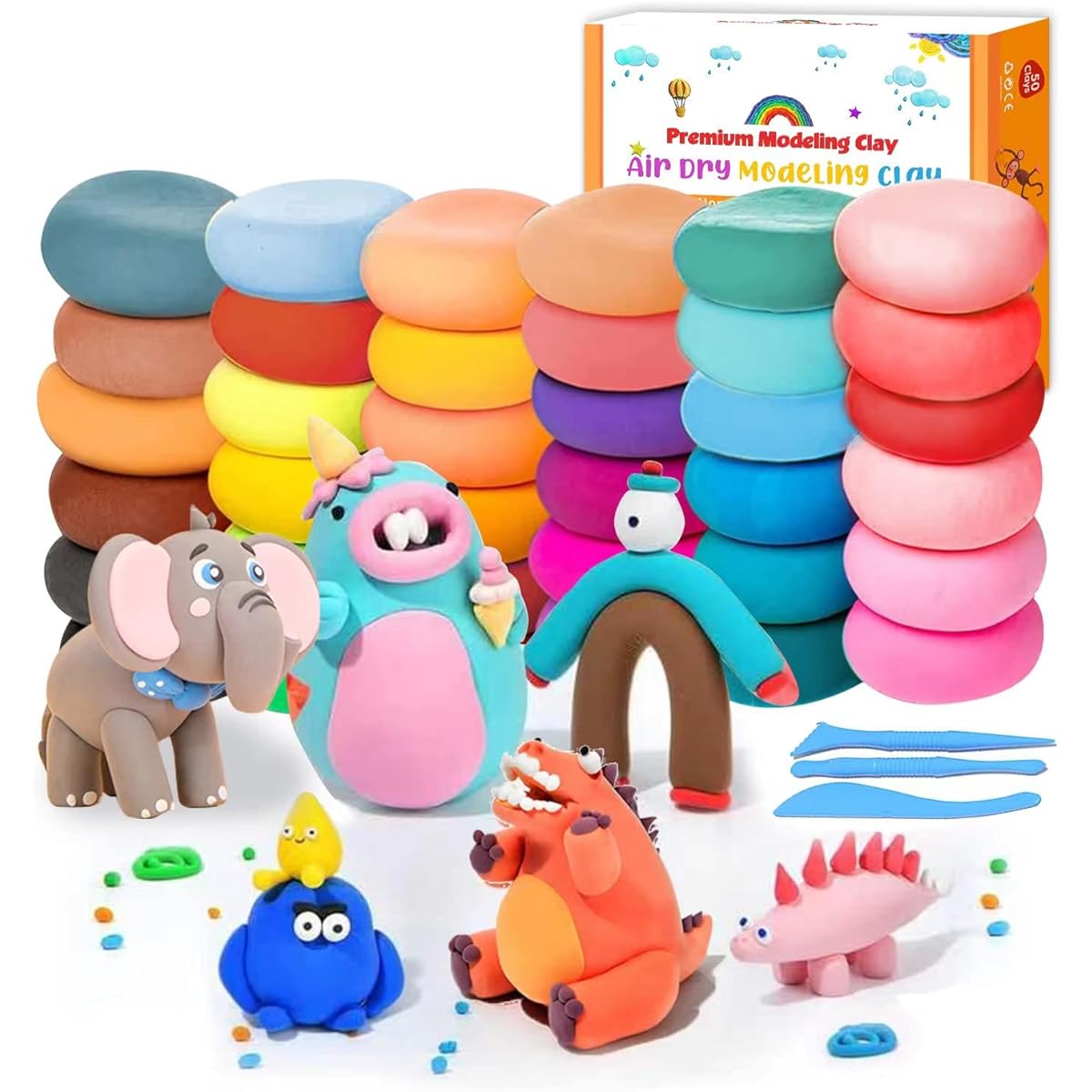 Air Dry Clay for Kids, Air Dry Clay 24 Colors Modeling Clay for Kids with Play Mat & 3 Sculpting Tools, Clay Non-Toxic Soft Safe No Baking Required, Ideal Art & Craft Gift for Kids (36)