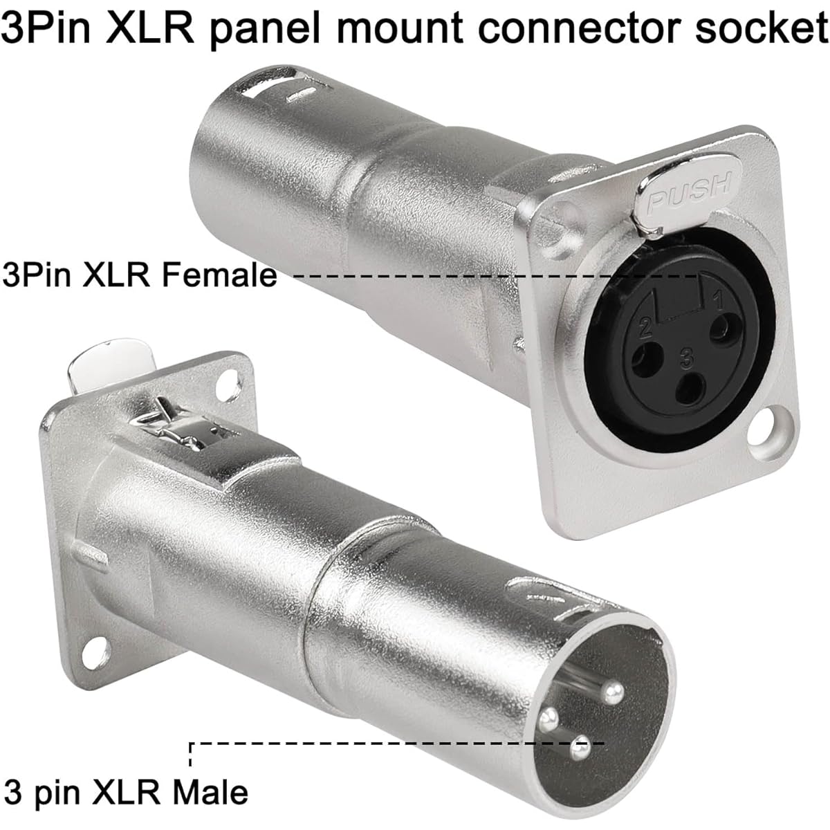 QIANRENON XLR Female to Male Panel Mount Microphone Connector 3 Pin XLR Jack to Plug Mounting Adapter Coupler XLR Feed Through Mount Socket for Microphone Mixer Audio Devices Silver