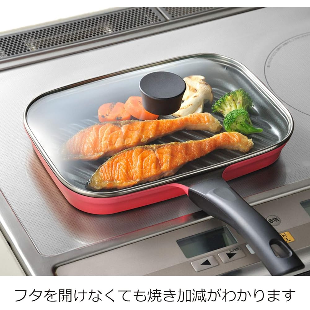 Oaks Raye Grill Pan with Lid Fish Roaster Red LS1504