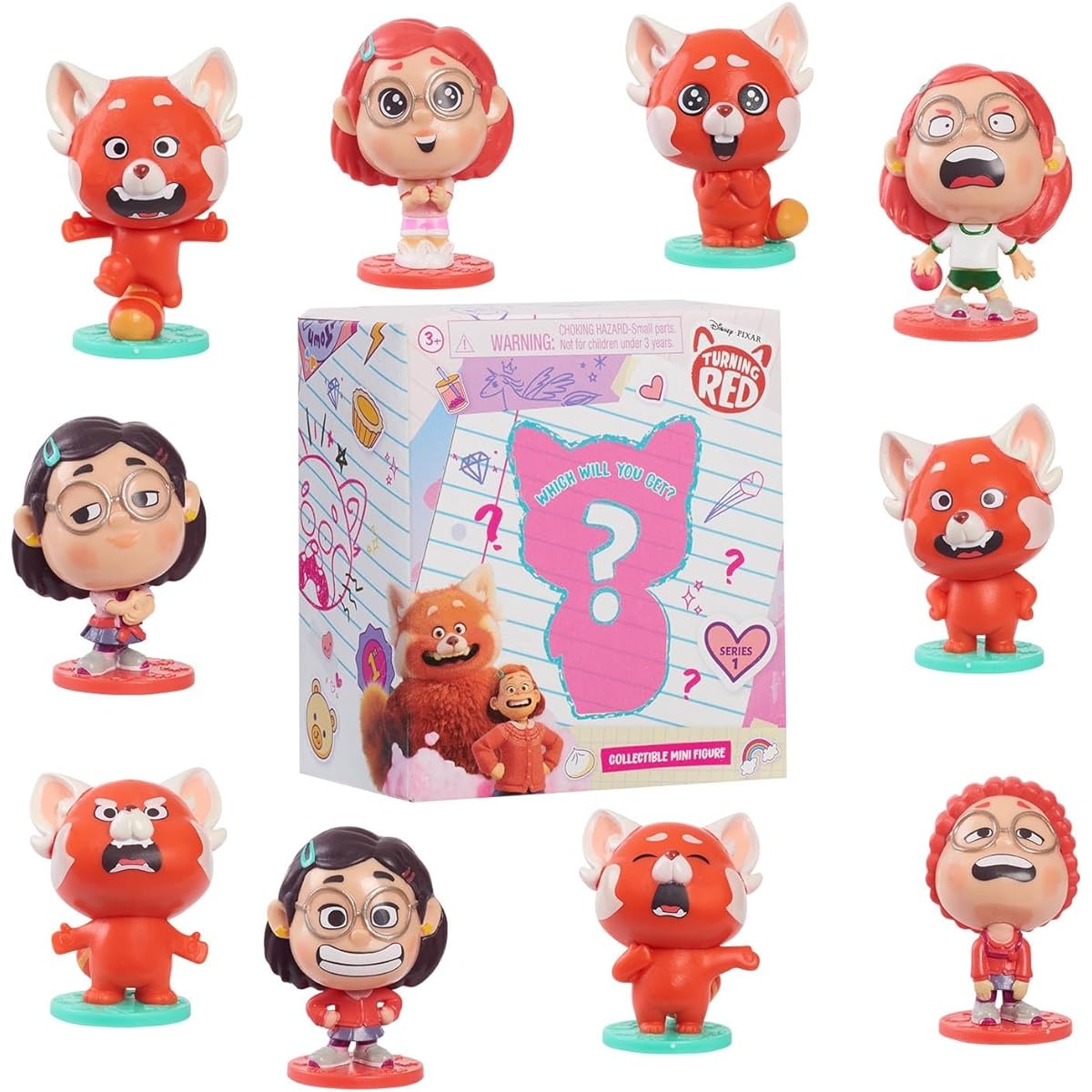 Just Play Disney and Pixar Turning Red Collectible Figures 3 Pack Series 1 Blind Bag Movie Collectibles (96618) Multicolor