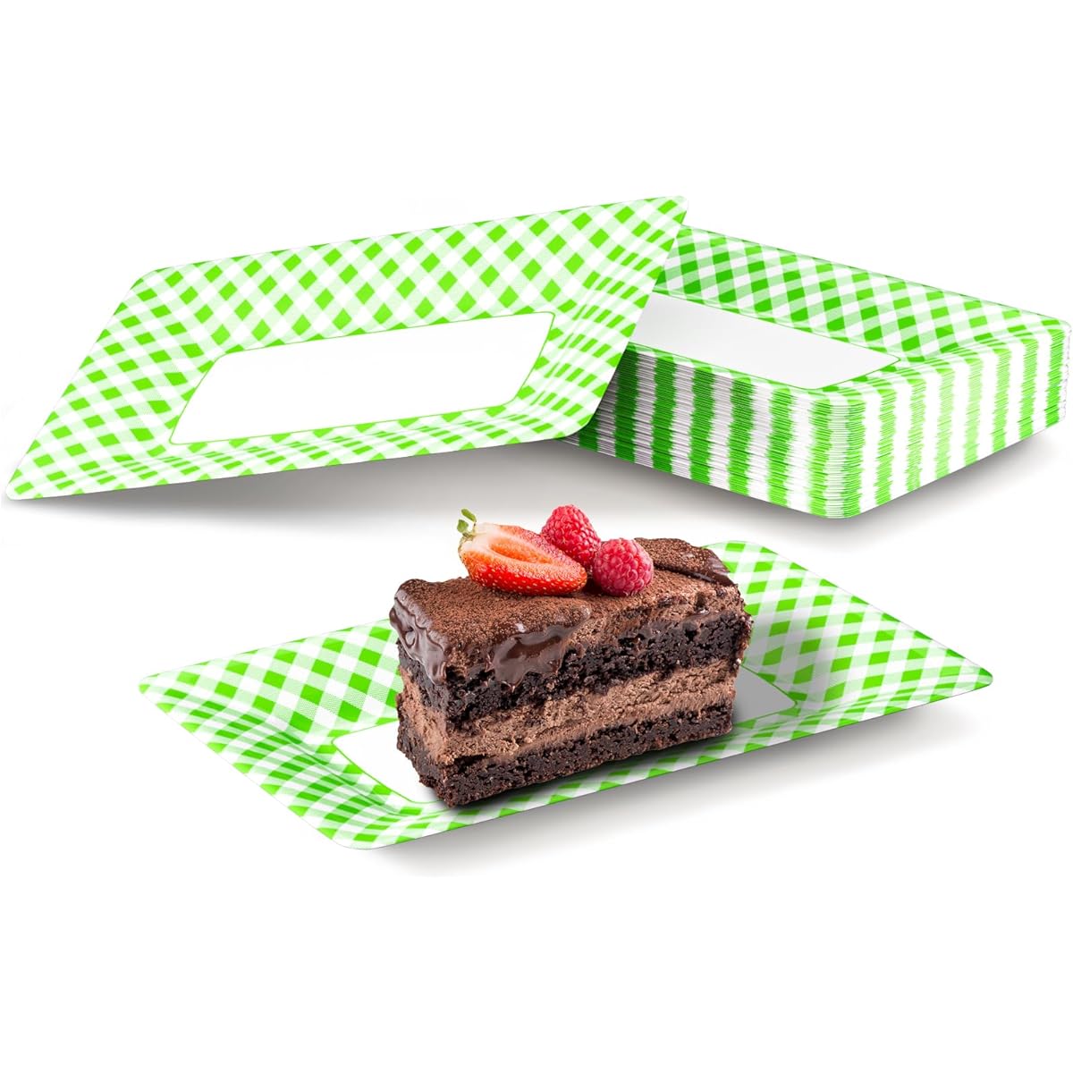 DYLIVeS Green and White Check Gingham Rectangular Paper Plate