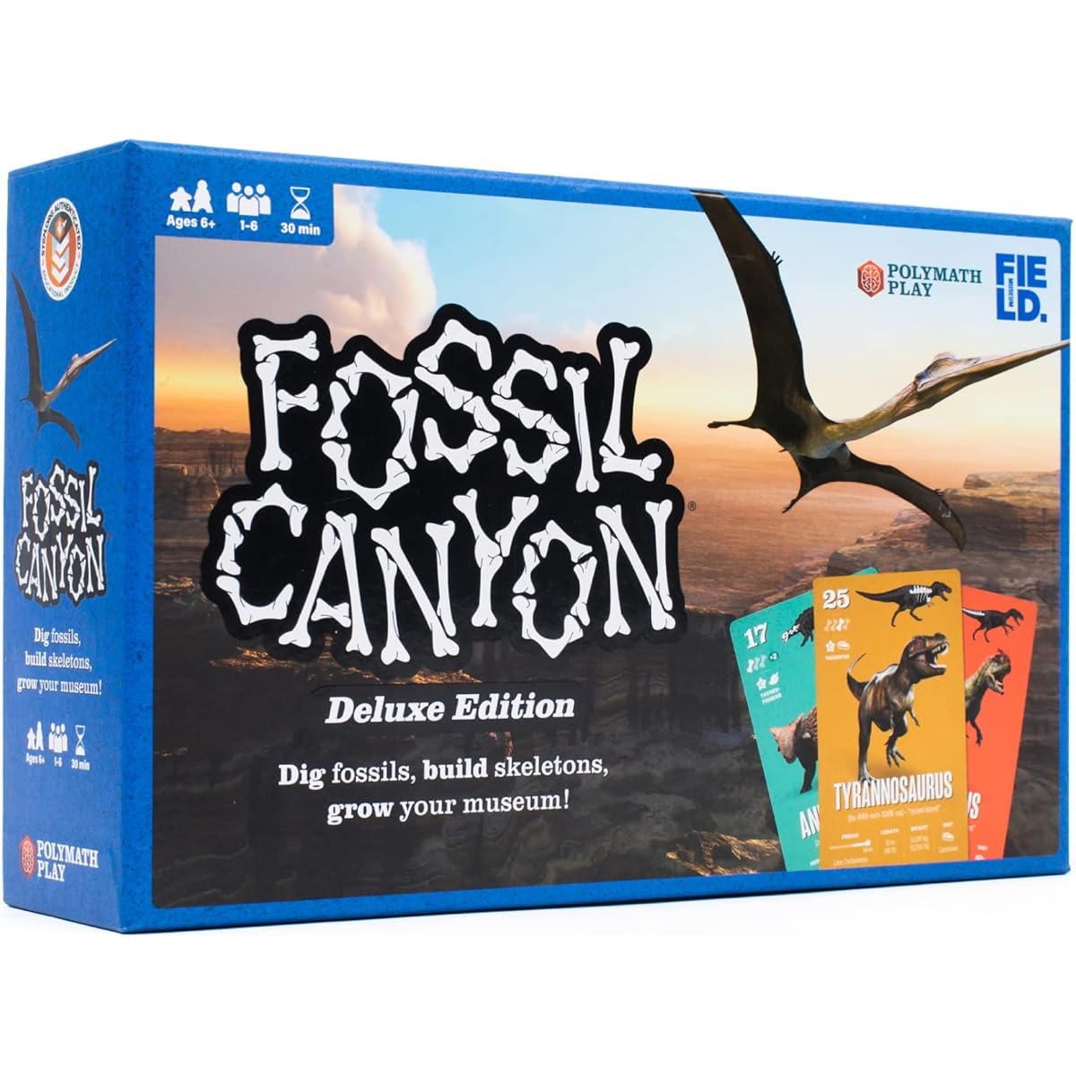 Fossil Canyon Deluxe Edition | Dinosaur Paleontology Family Game | Competitive, Cooperative, Solo Play | 1-6 players, ages 6+ | Includes Field Museum Science Booklet