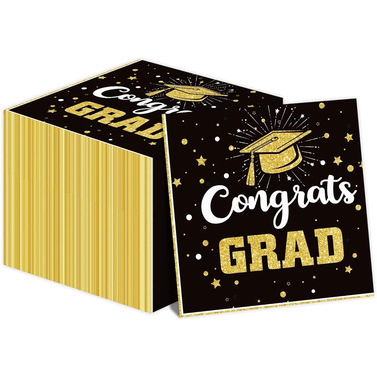 Graduation Party Napkins 2023 Graduation Celebration Napkins Graduation Celebration Themed Luncheon Paper Napkins Disposable Graduation Party Table Supplies (Black & Gold 100 Pack)