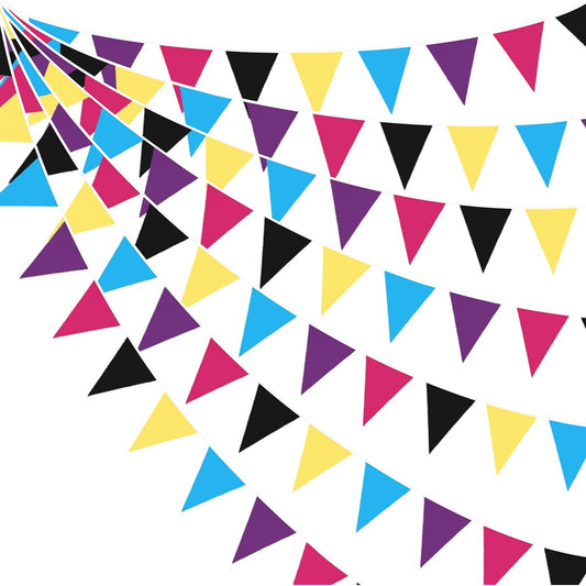 32ft 80s Party Decorations Back to the 80s Party Triangle Flags Pennant Banner Fabric Garland Streamers 80s Retro Hip Hop 1980s Throwback Birthday Rock Hippie Party Decoration Supplies