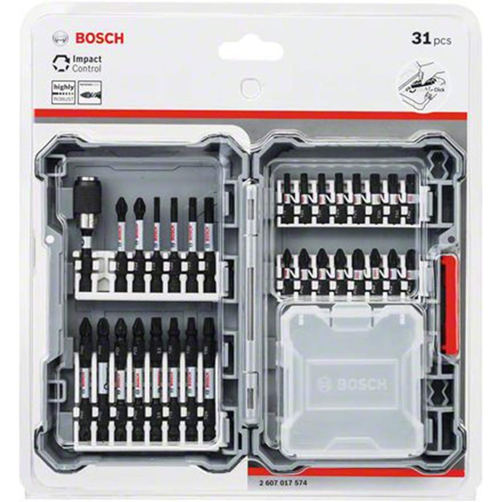BOSCH driver bit set (31 pieces, hexagonal shaft 6.35mm, 9mm groove shank, 50mm, case included) 2607017574