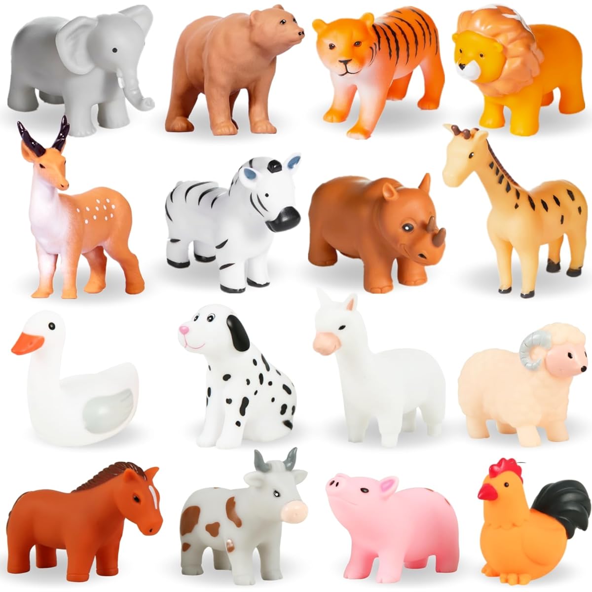 WQTHE Mold Free Baby Bath Toys for Infants and Toddlers No Hole Bathtub Toys (Animals C 16 Pieces with Mesh Bag)