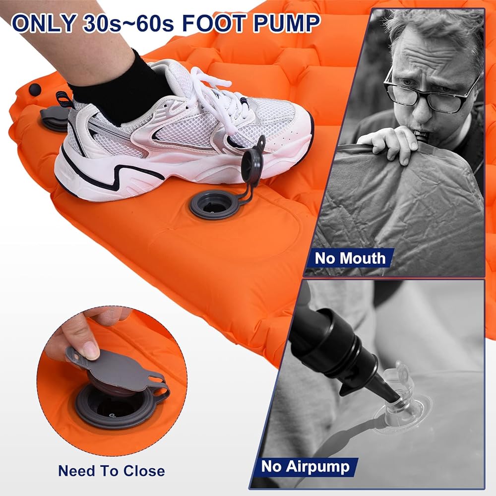 PATIKIL Sleeping Pad with Pillow Waterproof 195cm x 60cm for Camping Backpack Hiking Travel Orange