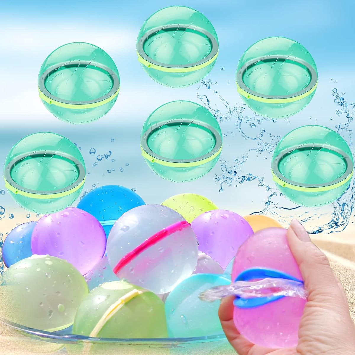 Qidordour Reusable Water Balloons SOPPYCID Refillable Water Balloons 6pcs Quick Fill Self Sealing Water Bomb Balls Magnetic Water Splash Balls Swimming Pool Water Fight Playing Toys Green