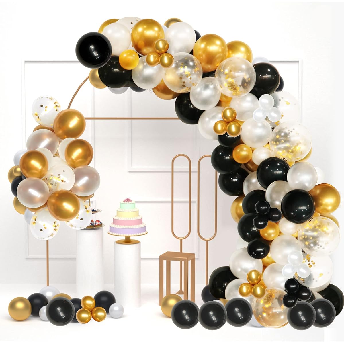 Black Gold Birthday Party Decorations, 123 Pieces Gold Black Confetti Latex Balloons Arch Garland Kit for Birthday Graduation Baby Shower Decorations Wedding Party Balloon Decorations