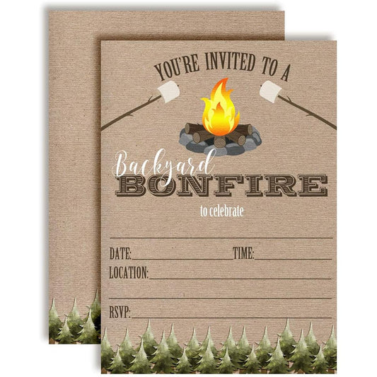 AmandaCreation Backyard Bonfire Party Invitations, 20 pcs, 5" x 7" Card Inserts, Pack of 20, White