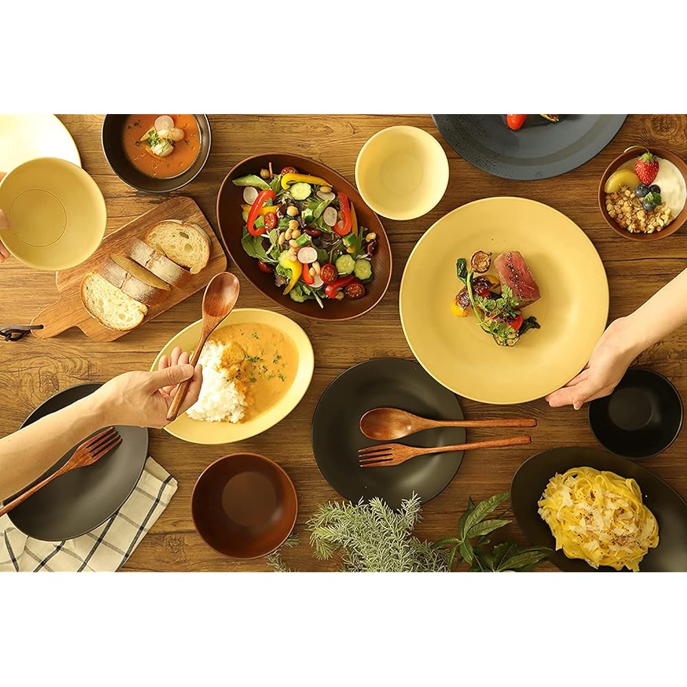 rebirth Natural Series Tableware Set, 10 Pieces A, Living Alone, Made in Japan, Plastic, Light, Dishwasher Safe, Microwave Safe (Black)